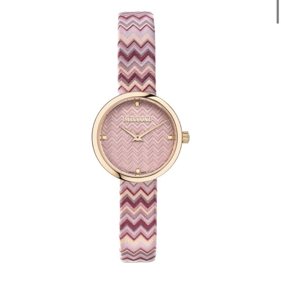 Missoni M1-29 Zig-zag Stainless Steel Watch, pink multicolored leather strap NWT - Picture 1 of 12